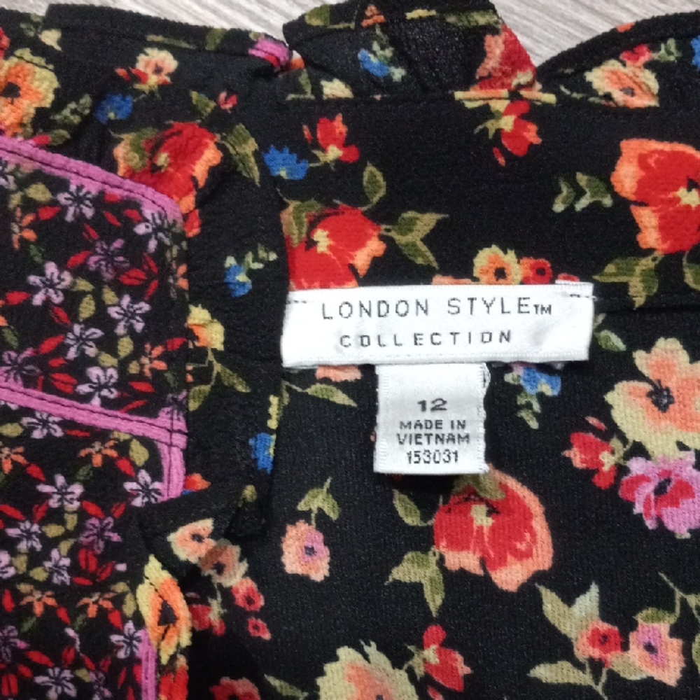 London Style Women's Floral Maxi Dress Short Ruffled Sleeves V-neckline Size 12 - Picture 7 of 16